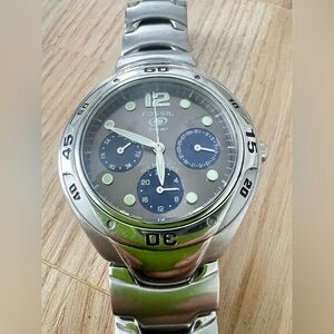 Fossil blue mens stainless steel diver style watch NEW BATTERY